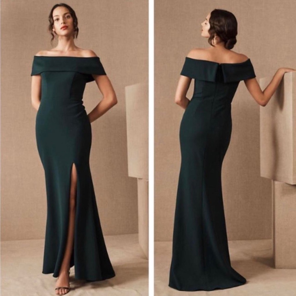 BHLDN Anthropologie Delice off the shoulder dress in Emerald Green